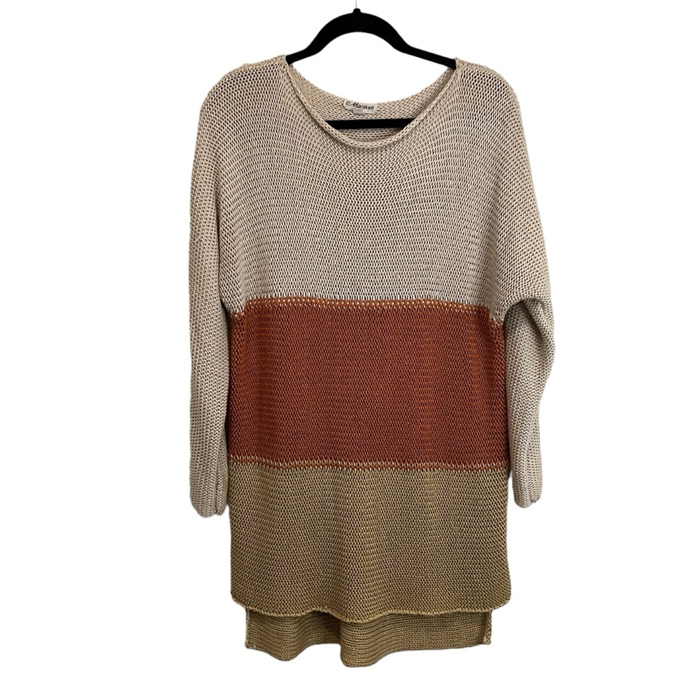 Macaron Open Knit Hi Low Long Sleeve Sweater Beach Coastal Colorblock Size M